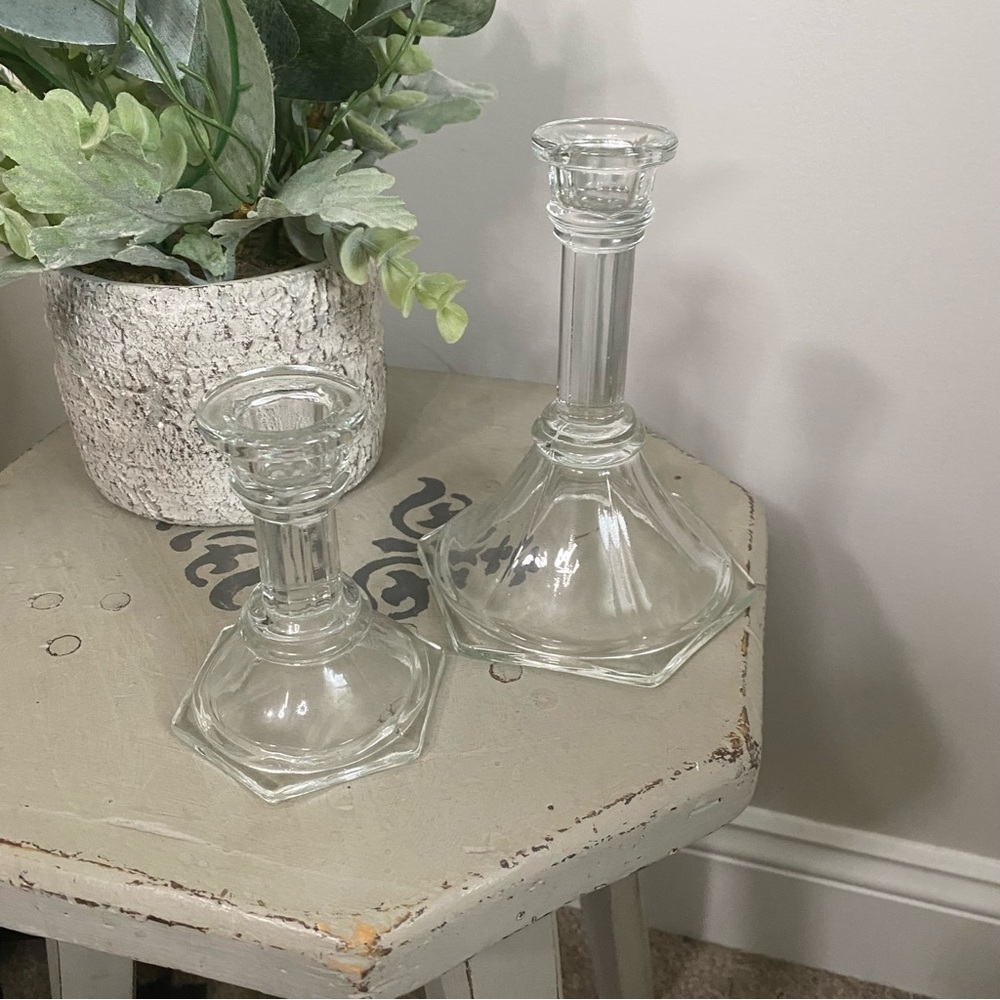 Vintage Homco Crystal Glass Candlestick Holders Set of 2